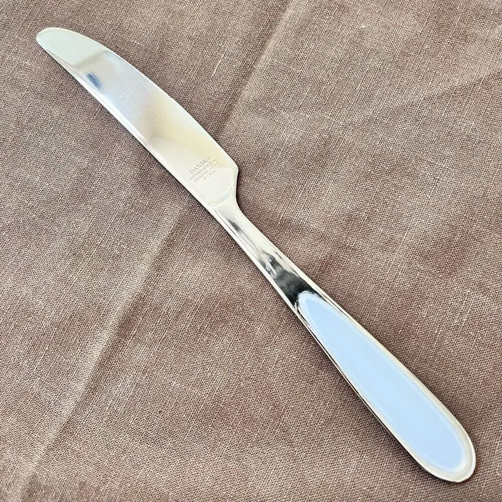 4 Dansk Dinner Knife Pearl-Gray Silicone Inlay Handle Stainless Modern Flatware